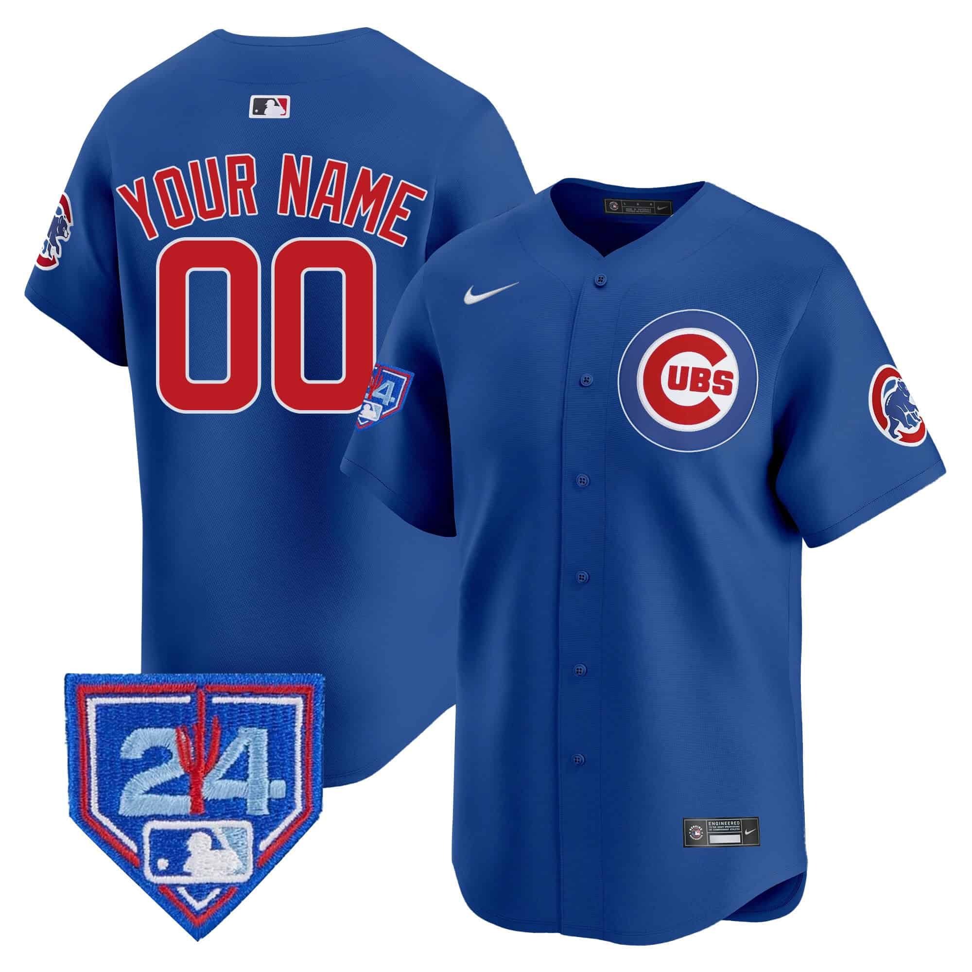 Men Chicago Cubs Blue Nike 2024 Spring Training Patch Vapor Premier Limited Custom MLB Jersey